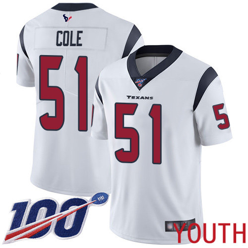 Houston Texans Limited White Youth Dylan Cole Road Jersey NFL Football #51 100th Season Vapor Untouchable